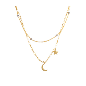 Collar con colgante de estrella y Luna, labradorita Natural, joyería al por mayor, conjunto de dijes, Collar chapado en oro de latón - Product Image 3