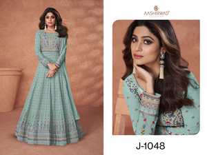 Vestido de Anarkali étnico Georgette de imitación pesado de moda para mujer, traje de fiesta largo de trabajo con Secuencia de Mate bordada - Product Image 4