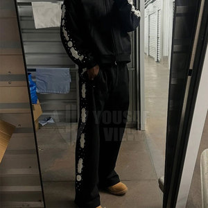 ชุดวอร์มประดับพลอยเทียมสำหรับผู้ชายมีฮู้ดสำหรับฤดูหนาวพิมพ์ลายสีพื้นแห้งเร็วสไตล์ใหม่ตามสั่ง - Product Image 5