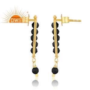 Best Selling Sterling Silver 18K Gold Plated Natural Black <b>Onyx</b> Beaded Gemstone Dangle <b>Earring</b> Custom Jewelry Manufacturer - Product Image 2