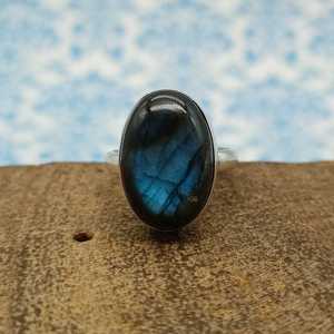 Bague en argent massif 925 personnalisée faite à la main diamant taille ovale pierre naturelle numéro motif déclaration Style Labrodite pierres précieuses mariages - Product Image 4