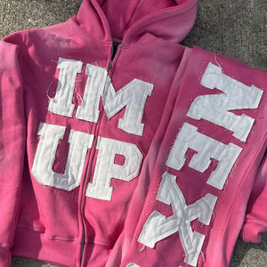 Heavyweight Tracksuits Thick Distressed Vintage Embroidery Patch Men Acid Wash <b>Zip</b> <b>up</b> Rhinestone <b>Hoodie</b> And Sweat Pant Set - Product Image 2