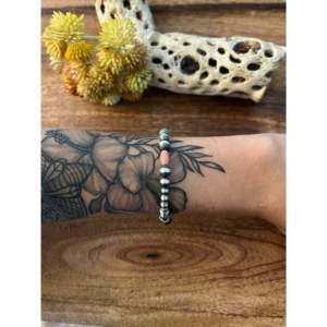 Navajo Styled Pink Coral & Sterling Silver Beaded <b>Bracelet</b> with <b>Graduated</b> Pearls Ball Shape for Gifts - Product Image 2