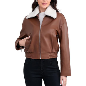 Chaqueta Bomber de Cuero Genuino Marrón al por Mayor, Elegante, de Alta Calidad, con Logotipo Personalizado OEM, Colores, Cierre de Cremallera, Chaquetas de Motociclista para Mujer - Product Image 1