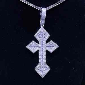 <b>Cross</b> 925 Silver 14K Gold Plated Iced Out Hip Hop Fine Jewelry <b>Pendant</b> Moissanite Baguette Cut Diamond <b>Pendants</b> Charms Gift - Product Image 1