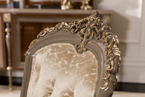 Elegant Neoclassical Upholstered <b>Dining</b> <b>Chair</b> Premium Gold Leaf Ornamented Backrest <b>Chair</b> - Product Image 2