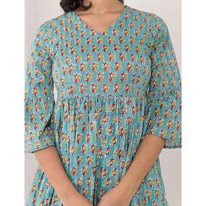 Robe en coton vert à imprimé bloc, taille élastique, respirante, style décontracté pour le bureau, style chinois, occasions de club, fourniture ODM - Product Image 2