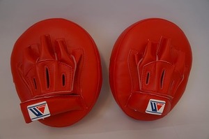 Manoplas de boxeo ganadoras de cuero naranja de la mejor calidad, diseño de logotipo personalizado, almohadilla de enfoque curva impresa, almohadilla de enfoque de boxeo - Product Image 3