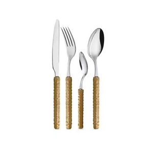Juego de cubiertos de acero inoxidable de primera calidad con mango de ratán, cubiertos decorativos para cocina y hogar - Product Image 6