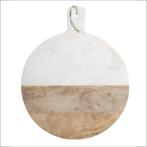 Planche à servir en bois de marbre incrusté de luxe, style pelle à pizza, bloc à découper, bois de manguier durable et pierre naturelle, planche à pâtisserie - Product Image 1