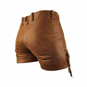 Pantalones cortos de cuero ecológicos para hombre de diseñador profesional a estrenar Slim Fit bolsillos bordados tela de lona Color sólido hecho - Product Image 2