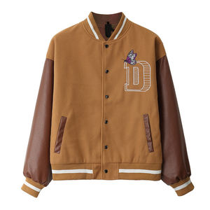 Chaqueta universitaria de retazos con bordado de tigre para hombre, chaqueta de béisbol informal de Hip Hop con logotipo frontal y cuello levantado - Product Image 1