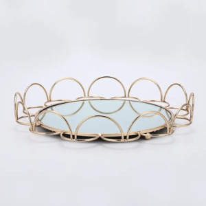 Plateau miroir rond en métal doré, dernière tendance, pour la maison, les parfums, le maquillage et les accessoires décoratifs - Product Image 1