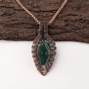Collier pendentif tendance en émeraude de la mine de Sakota, taille poire, en fil de cuivre, argent oxydé, pour fête de fiançailles - Product Image 1