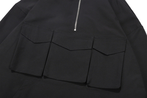 Top Quality Wholesale Oversized Fit <b>Black</b> Nylon Jacket Multi Pockets Pullover Half Zippers <b>Windbreaker</b> Jacket - Product Image 6