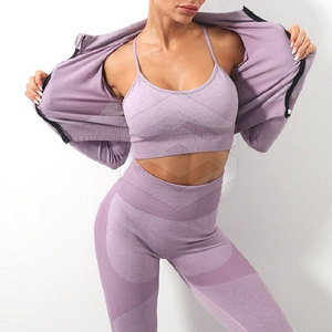 Conjunto de Yoga de manga larga con cremallera Ropa de entrenamiento de alta resistencia para mujeres Tarifa al por mayor 2025 Conjuntos de yoga - Product Image 3