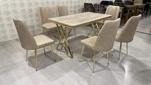 Ensemble de meubles de salle à manger modernes et élégants 1 table 6 chaises bureau fixe tissu métal meubles de maison pour cuisine élégante utilisation villa - Product Image 2