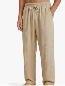 Men <b>Linen</b> Casual Straight Leg <b>Pants</b> <b>Drawstring</b> Waist Loose Fit Lightweight Summer Lounge Trousers Men s Summer Trousers - Product Image 4