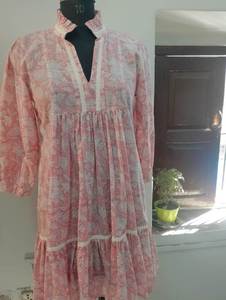 Robe indienne en coton faite à la main, courte, longueur midi, imprimée, tenue de fête d'été pour la Saint-Valentin - Product Image 4