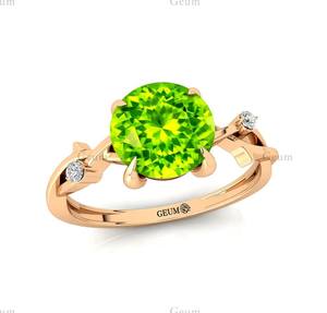 Precioso anillo de piedras preciosas de peridoto verde Natural corte redondo anillo de diamante Natural blanco diseño infinito tres anillos de piedra joyería fina - Product Image 4