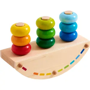 Made to order Good Quality Rainbow Swing Wooden Toy Made of Seesaw 3 Sticks and 9 Colourful Rings to Put Together Toy from 18 Mo