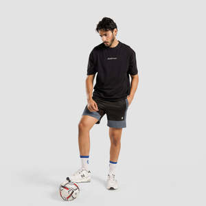 กางเกงกีฬาขาสั้น Cross Court 100% โพลีเอสเตอร์ สีดำ-เทา พร้อมลายปัก เอวยางยืด สวมใส่สบาย ขนาด XXS - Product Image 3