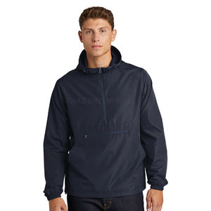 Pull-over de sports d'hiver personnalisé veste coupe-vent à capuche en nylon demi-fermeture éclair poche avant veste de survêtement en polyester imperméable abordable - Product Image 3