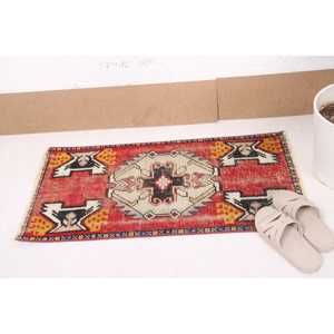 1.5x3 ft Small Vintage Rug, Turkish Rug, Red <b>Yellow</b> Ombr <b>Wool</b> Rug - Product Image 1