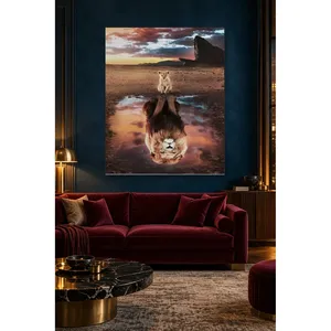 Impression sur toile : Lionceau Fida voyant son reflet dans une boue - Product Image 1