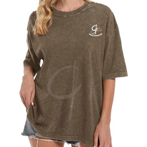 El mejor diseño de camisetas lavadas con ácido para mujer, patrón personalizado, cuello redondo, ajuste holgado, temporada de verano, suministro de agujeros, camiseta para mujer - Product Image 2