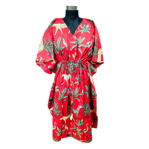 Caftán largo con estampado Jaipuri para mujer, diseño elegante e informal, transpirable y de talla única, ideal para el ocio, la playa y las vacaciones de verano. - Product Image 1