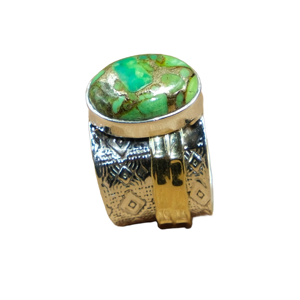 Green Copper Turquoise Spinner <b>Ring</b> Anxiety Thumb <b>Ring</b> Meditation 925 Sterling <b>Silver</b> Hammered Brass & <b>Silver</b> <b>Statement</b> <b>Ring</b> - Product Image 1