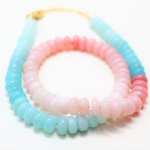 Magnifique collier de perles rondes en opale rose et bleu ciel, 7 mm-9 mm, collier en pierres semi-précieuses rose bleu ciel fait à la main - Product Image 2