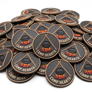 Fabricant direct : Patch 3D en caoutchouc, motif écorce de bois taillée au couteau, en PVC souple, badge rond pour sac à dos, veste et casquette d'extérieur - Product Image 2