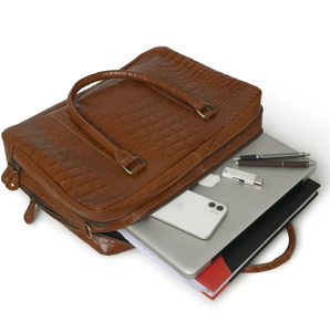 Leather Laptop Shoulder Bag, Brown Genuine Leather Bag, Cross Body Leather <b>Briefcase</b> for Men & Women - Product Image 2
