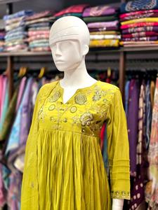 Pure Cotton Kurti Set with Thread Mirror Work Fancy Cotton Pant Bottom with Pure <b>Organza</b> Duppata Suit - Product Image 6