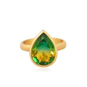 แหวนทองเหลืองชุบทอง22K สำหรับผู้หญิงแหวนควอทซ์คู่ไดออปไซด์ชุบทอง - Product Image 1