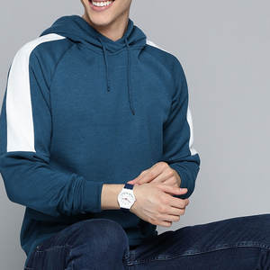 Custom Men's Hoodie Raglan Sleeve Fleece Pullover <b>White</b> Contrast Panel <b>Sweatshirt</b> Factory Wholesale Low MOQ Bulk OEM - Product Image 3