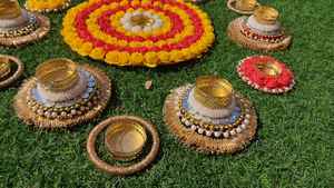 Diwali Decor Rangoli Mat Indian Diwali Gift Cesto Artículos Pearl Tealight Holder Vela Diya Decor Indian Festival Decoración - Product Image 4