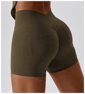 Short de yoga respirant nu pour femme avec broderie Short de sport décontracté serré pour le levage de la hanche avec poche d'entraînement - Product Image 2