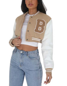 Veste universitaire recadrée de style vintage pour femmes nouvelle veste en cuir brodé à la mode pour la saison en plein air - Product Image 4