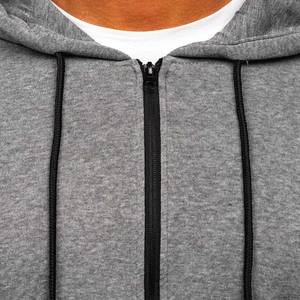 Mens Fitness Workout Cotton-Gray Classic Grey Zipper Hooded Thermal Hoodie For Men Winter - Product Image 5