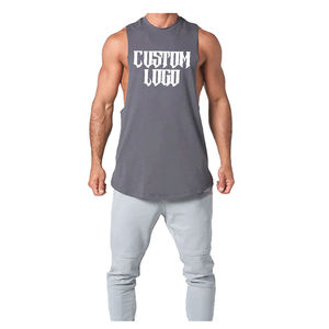 Camiseta sin mangas cortada con cuello redondo ajustada de rendimiento personalizado sin mangas que absorbe la humedad logotipo impreso culturismo camiseta sin mangas para hombres - Product Image 3