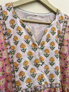 Vestido largo de algodón con estampado floral, ropa informal tradicional de colores mezclados con decoración bordada, Material de algodón 100% - Product Image 3