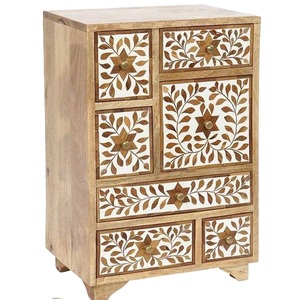 Modern Eco-Friendly Handmade Mother Pearl Inlay <b>Wooden</b> Sideboard <b>Cabinet</b> with Multiple Pink Drawers Storage Organizer - Product Image 3