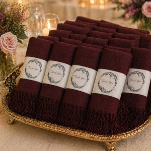 Maroon <b>Pashmina</b> Shawls <b>Wedding</b> Party Bridal Wraps Large Scarfs for Women Long Fashion Solid Shawl - Product Image 1