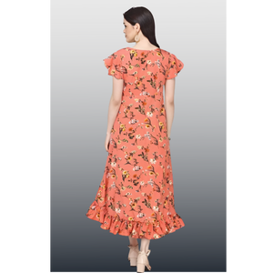 Vestido Floral Premium de Alta Costura con Volantes Asimétricos para Mujer, Tela Crepé Suave y Ligera - Product Image 2