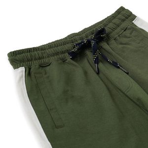 กางเกงขาสั้นสีเขียวมีซิปด้านข้างกางเกงขาสั้นเอวยางยืดลายแถบด้านข้างสีขาวมีเชือกผูกสีดำติดโลโก้ตามสั่ง - Product Image 5