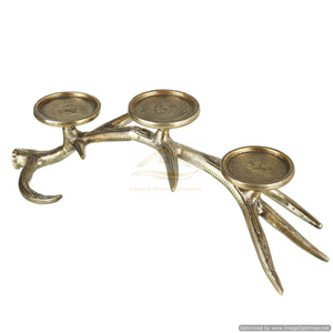 Aluminum Cast Golden Color <b>Candle</b> Holder <b>Lanterns</b> <b>Candle</b> Stand 3 in 1 Shiny Polished Decorative Tabletop Accessories From India - Product Image 1