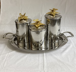 Ensemble de casseroles et de poêles à frire en acier inoxydable de luxe écologique avec fond en acier inoxydable argenté et doré, papillon doré et argenté - Product Image 2